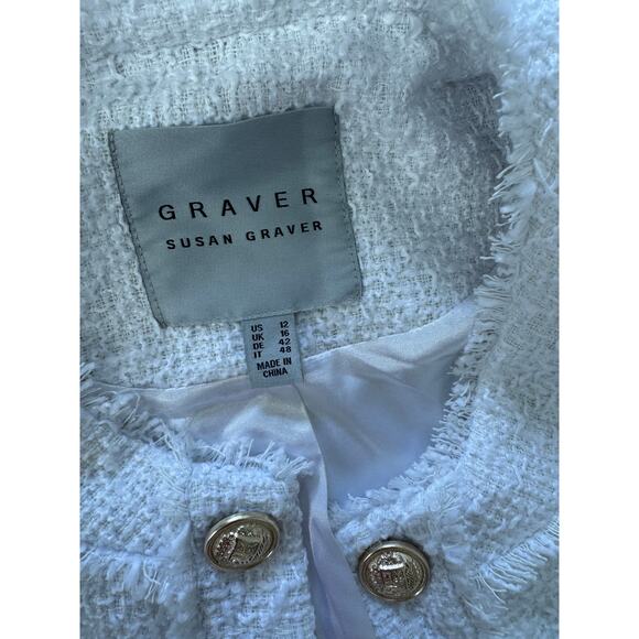 QVC Susan Graver Cropped Tweed Blazer w/ Fringe Detail White NWOT Size 12 - Picture 6 of 9